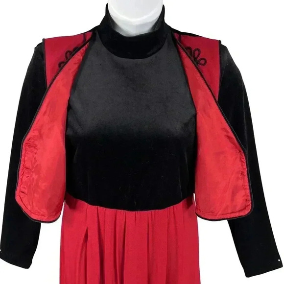 Vintage JBS Ltd Dress Size 12 Red Vest Skirt & Black Velvet Top Holiday Prairie - Picture 6 of 16